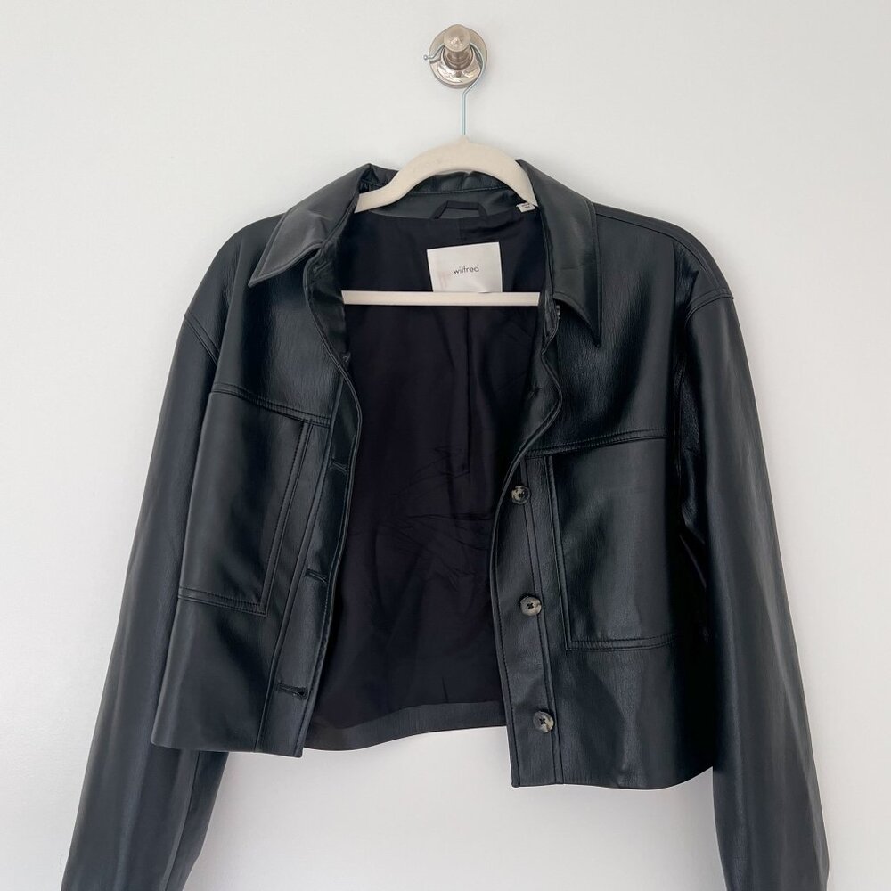 Aritzia Wilfred vegan leather cropped jacket